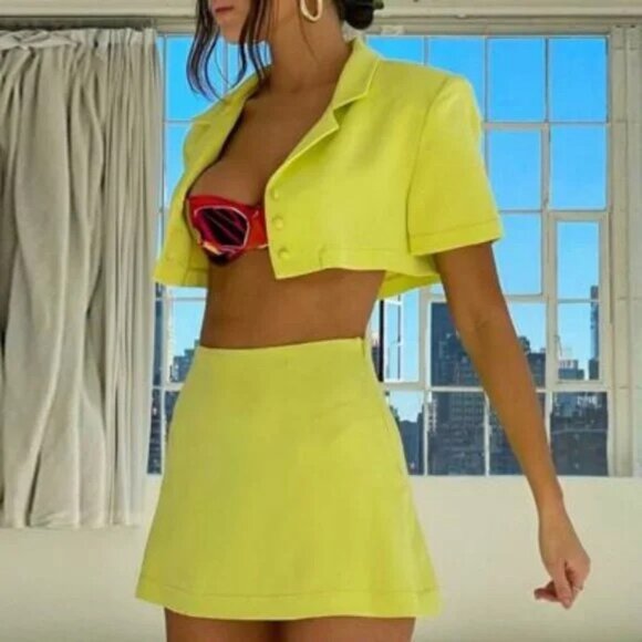 Mirror Palais Dresses & Skirts - Mirror Palais – Silk Crop Top & Mini Skirt Set in Lime (NWOT)